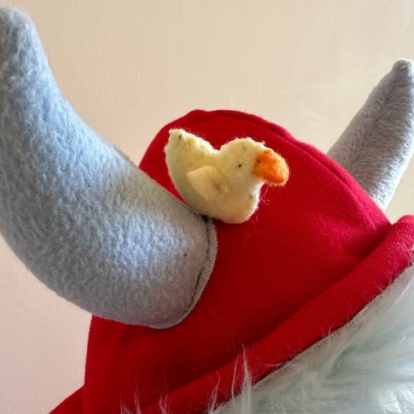 Red Hoodie Boys Girls Size 6 Whimsical Blue Horns Fur Bird Zip Up Handmade - Picture 8 of 10